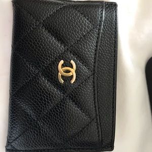 authentic Chanel Black card holder Caviar Leather